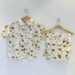 Ladies Regular Collar Top & Bottom Set Made with  Import printed Jeorget Non Iron fabric