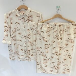 Ladies Regular Collar Top & Bottom Set Made with  Import printed Jeorget Non Iron fabric