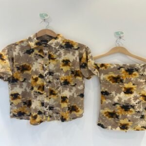 Ladies Regular Collar Shirt with Bottom Set Made with Import printed jeorget Non Iron fabric